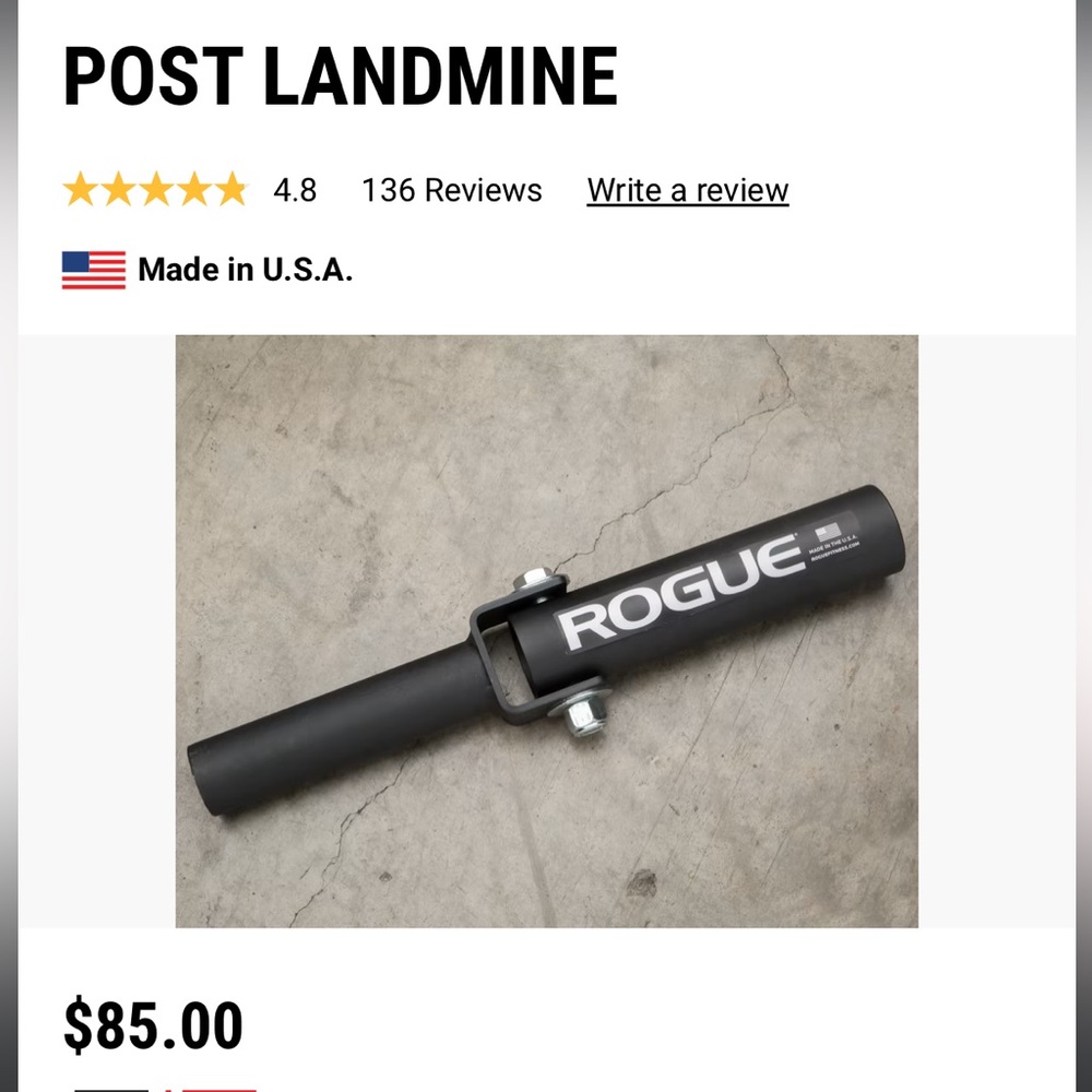 Rogue Fitness Post Landmine Barbell Attachment Accessory CrossFit